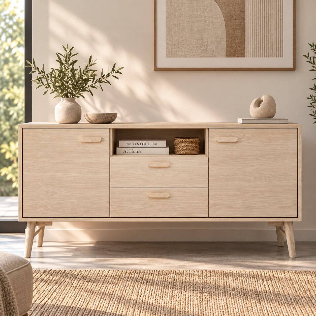 Skandi Kombi-Kommode in Eiche Weiß - 160 cm breit