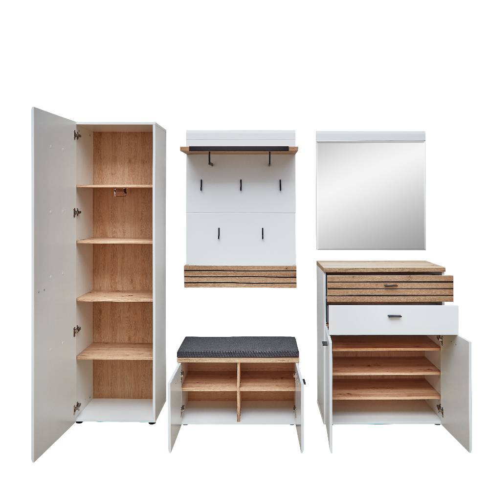 Garderobenmöbel Komplettset in Weiß - Niam (fünfteilig)
