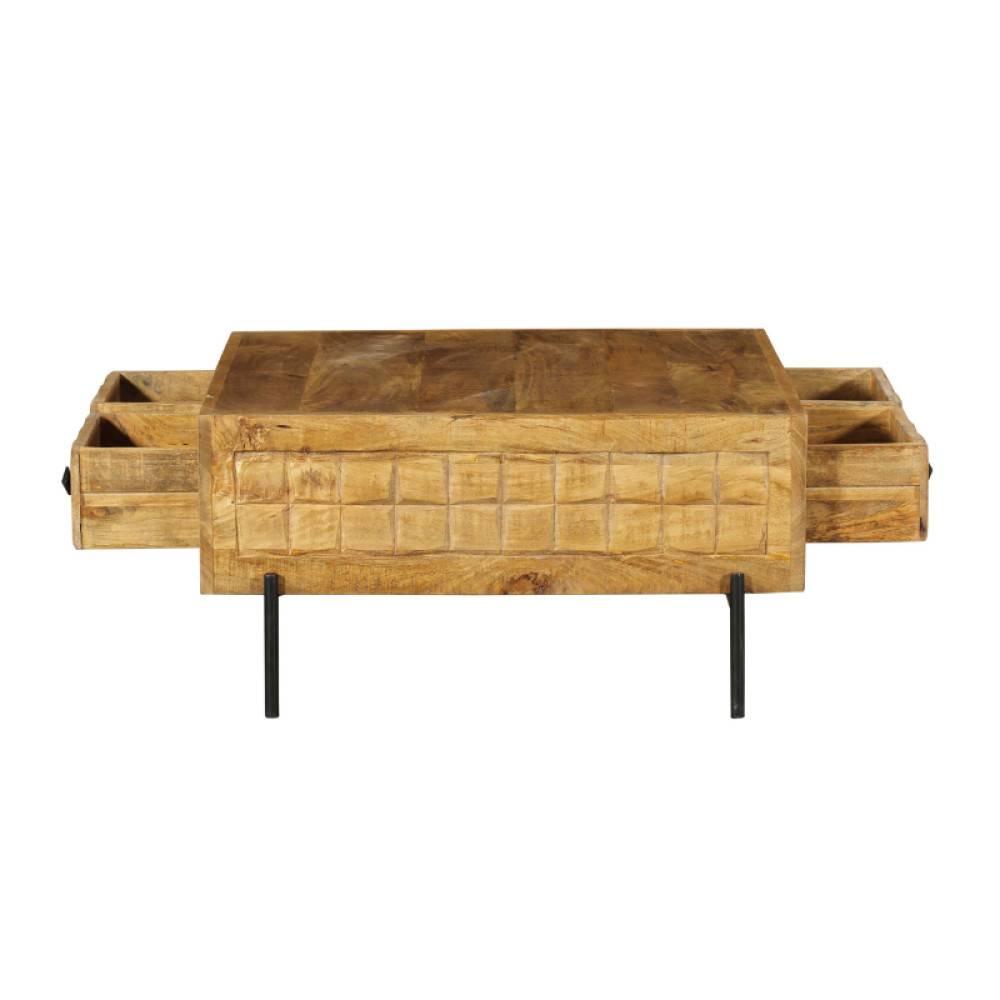 Couchtisch aus Holz mit seitlich ausziehbaren Fächern und Ablageflächen – Miaoly