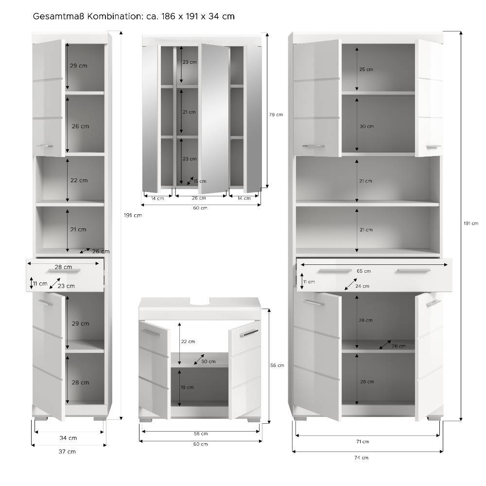 Weiße Badezimmermöbel als Komplettset - Henriette I (vierteilig)