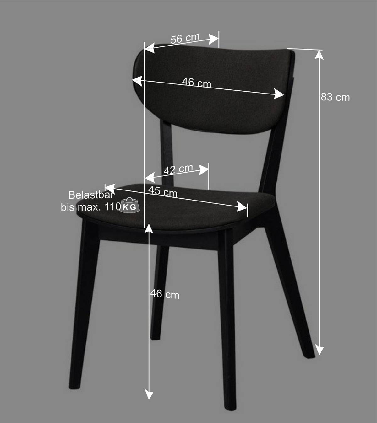 Dunkle Stühle Anjal mit Holz und Webstoff (2er Set)