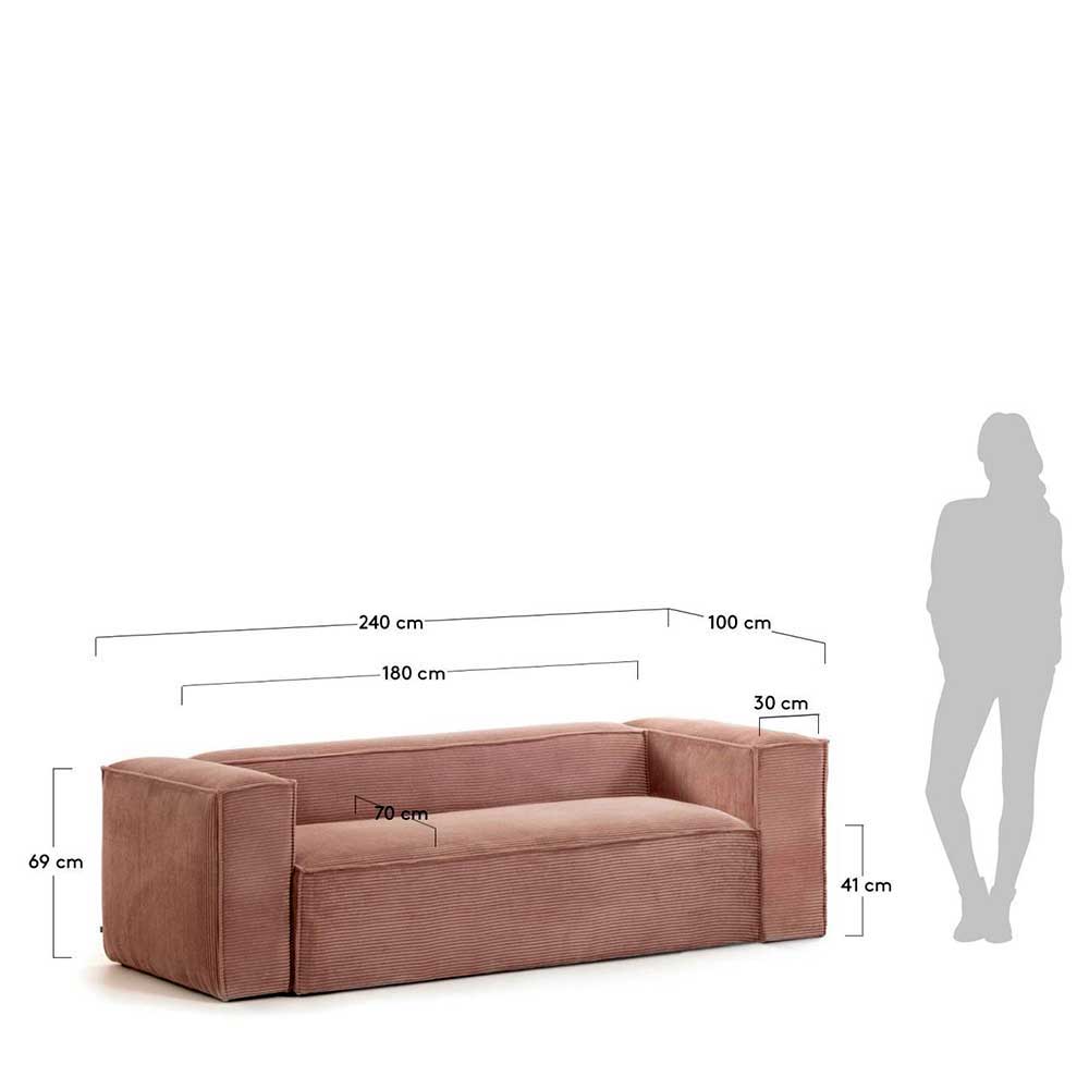 Dreisitzer Sofa aus Cord in Rosa - Tristan