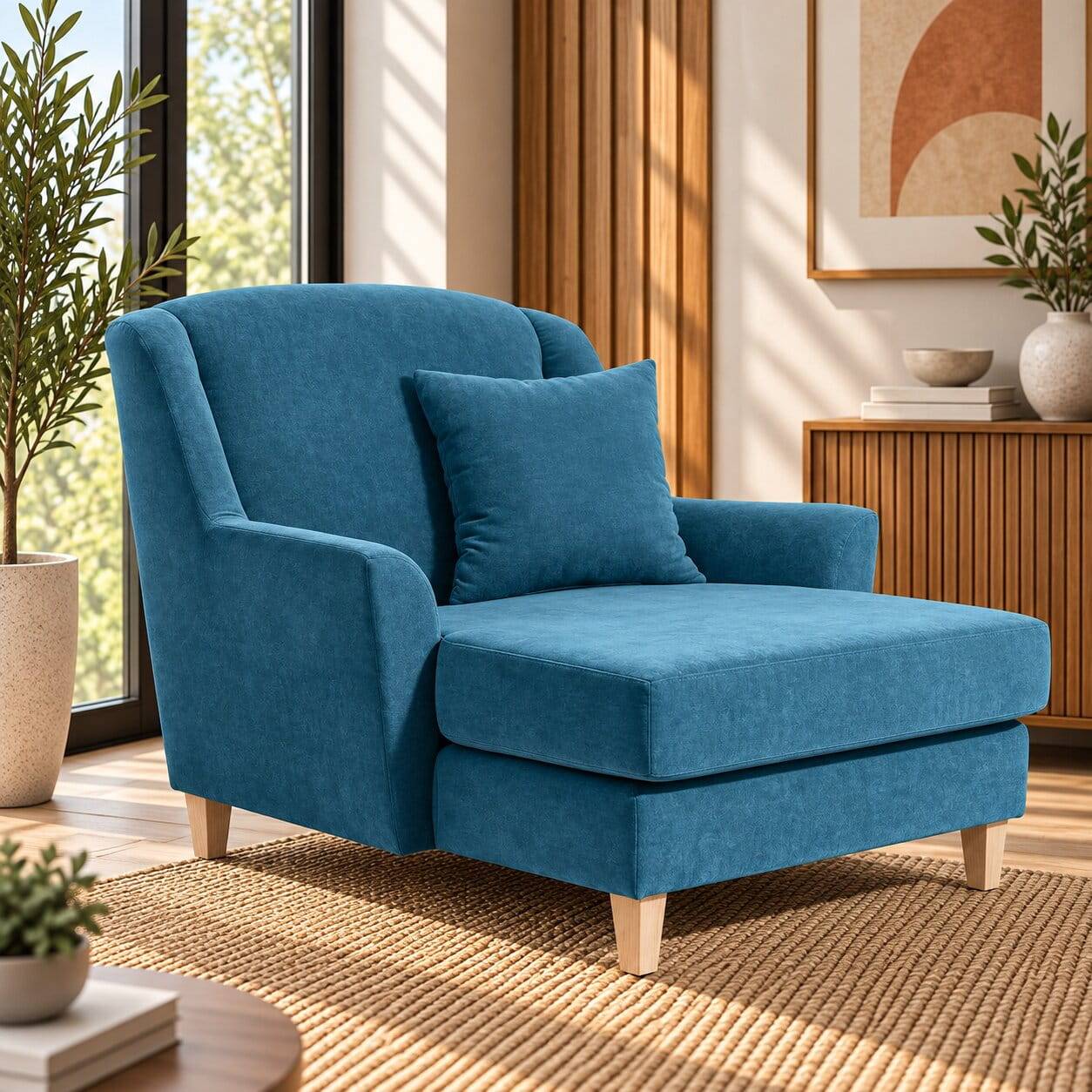 XXL Sessel in Petrol Blau & Buche Natur - Mexica