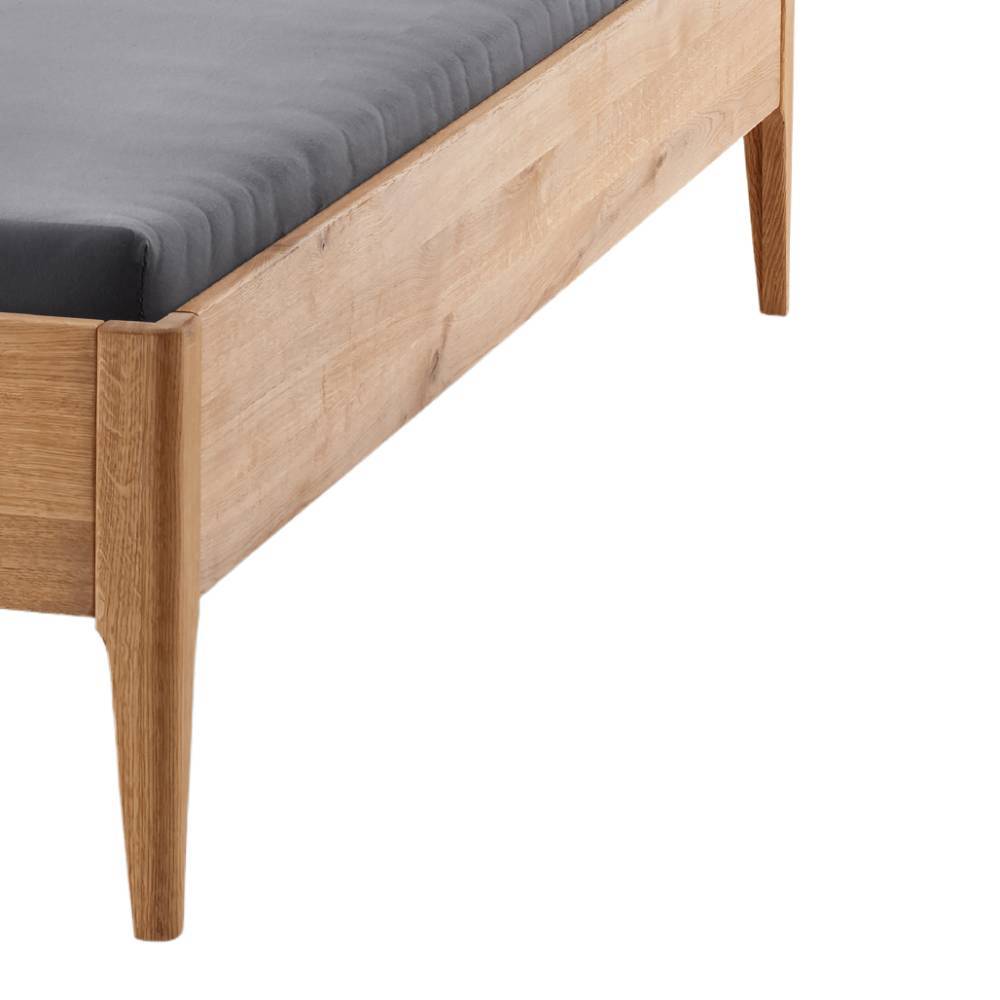 Wildeiche Holzbett mit Cord-Kopfteil - Babahira