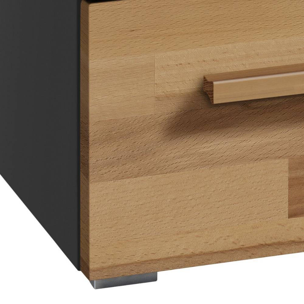 Kernbuche Kommode mit anthrazitfarbener Seitenwand, Schublade und Metallfuß – Jannick