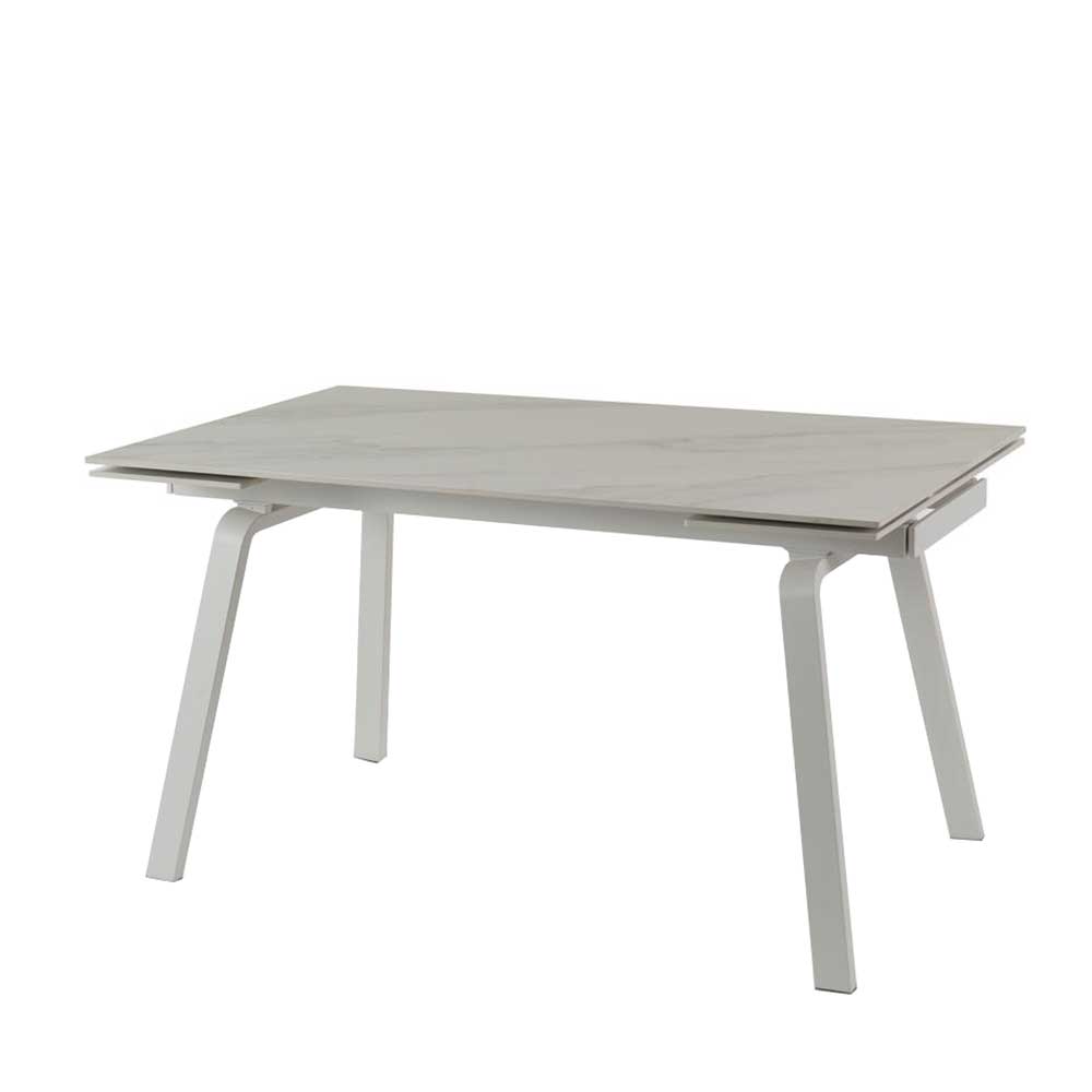 Weißer Ausziehtisch f
 Esszimmer mit Keramikplatte in Marmoroptik in kompakter Form \u2013 Reclas