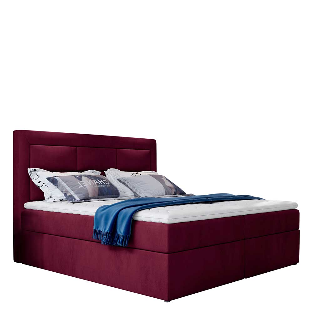 Samt Polsterbett in Bordeaux Rot - Licox