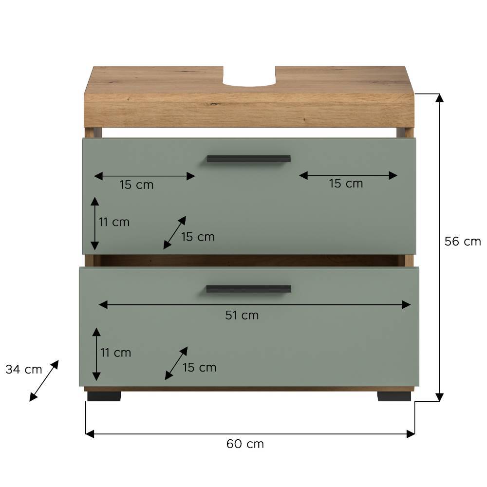 Waschbeckenunterschrank in Salbeigrün - Tamdato