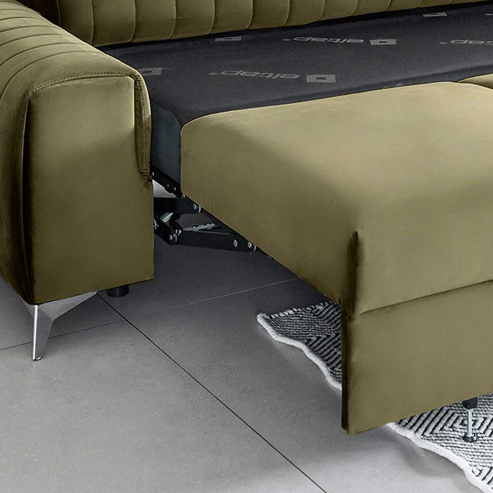 Wohnzimmersofa mit Bettfunktion in Oliv Grün - Vultaco