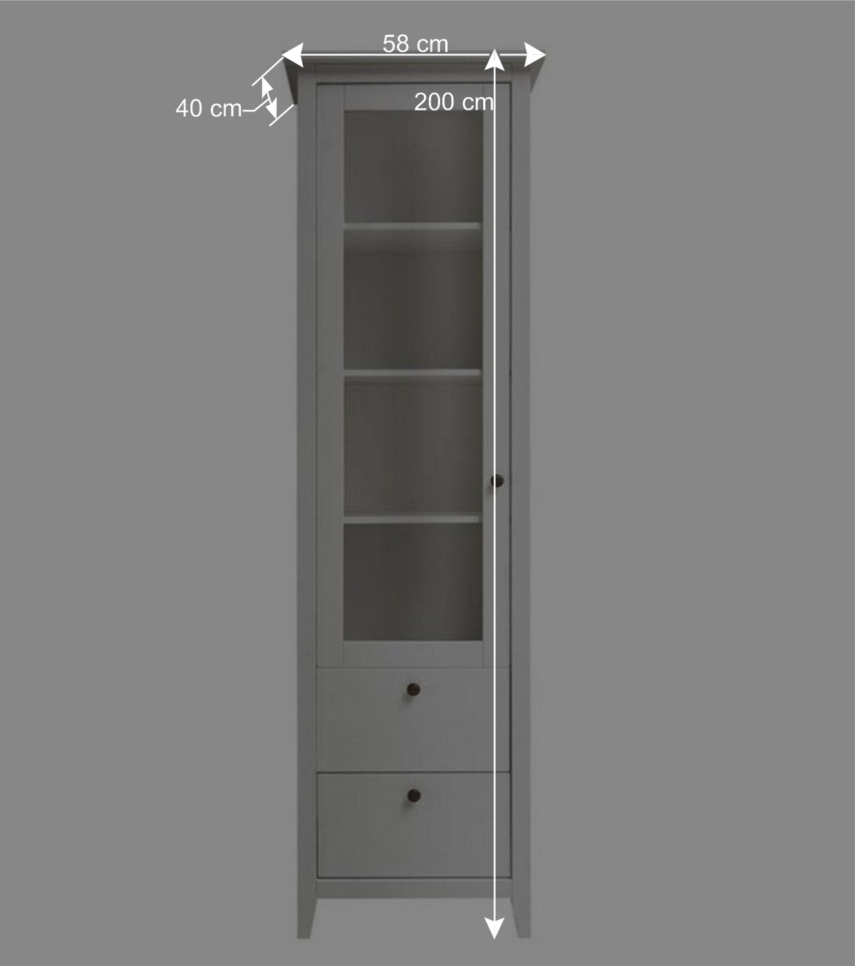 58x200x40 cm Skandi Vitrine in Weiß lackiert - Astinion