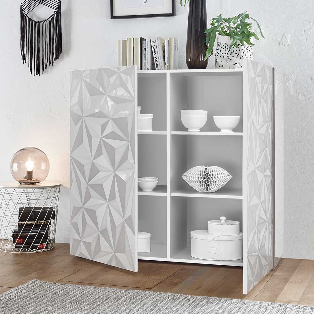 Wohnzimmer Möbel in Weiß glänzend - Vovasoma (dreiteilig)