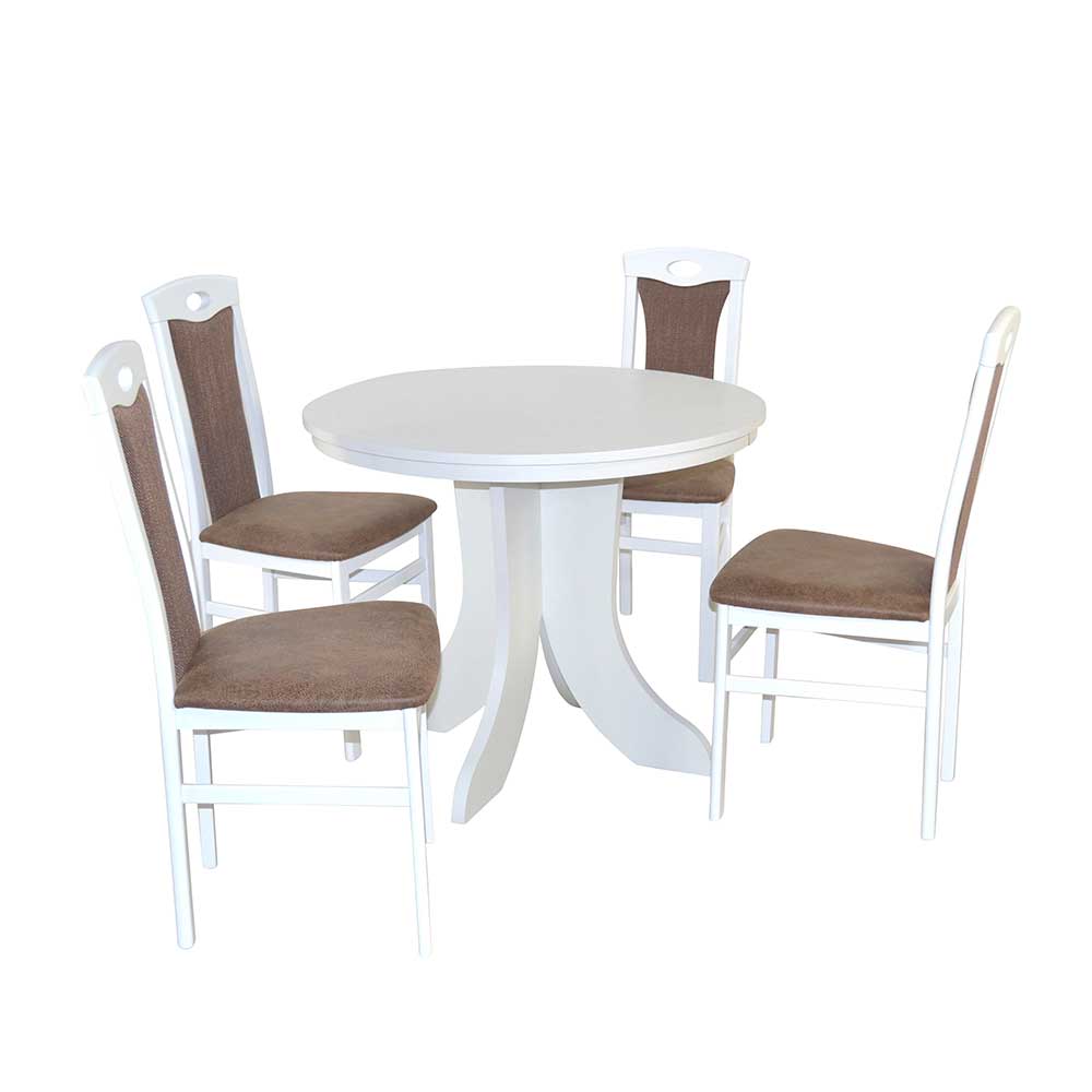 Runde Tischgruppe in Weiß & Braun - Registran (fünfteilig)