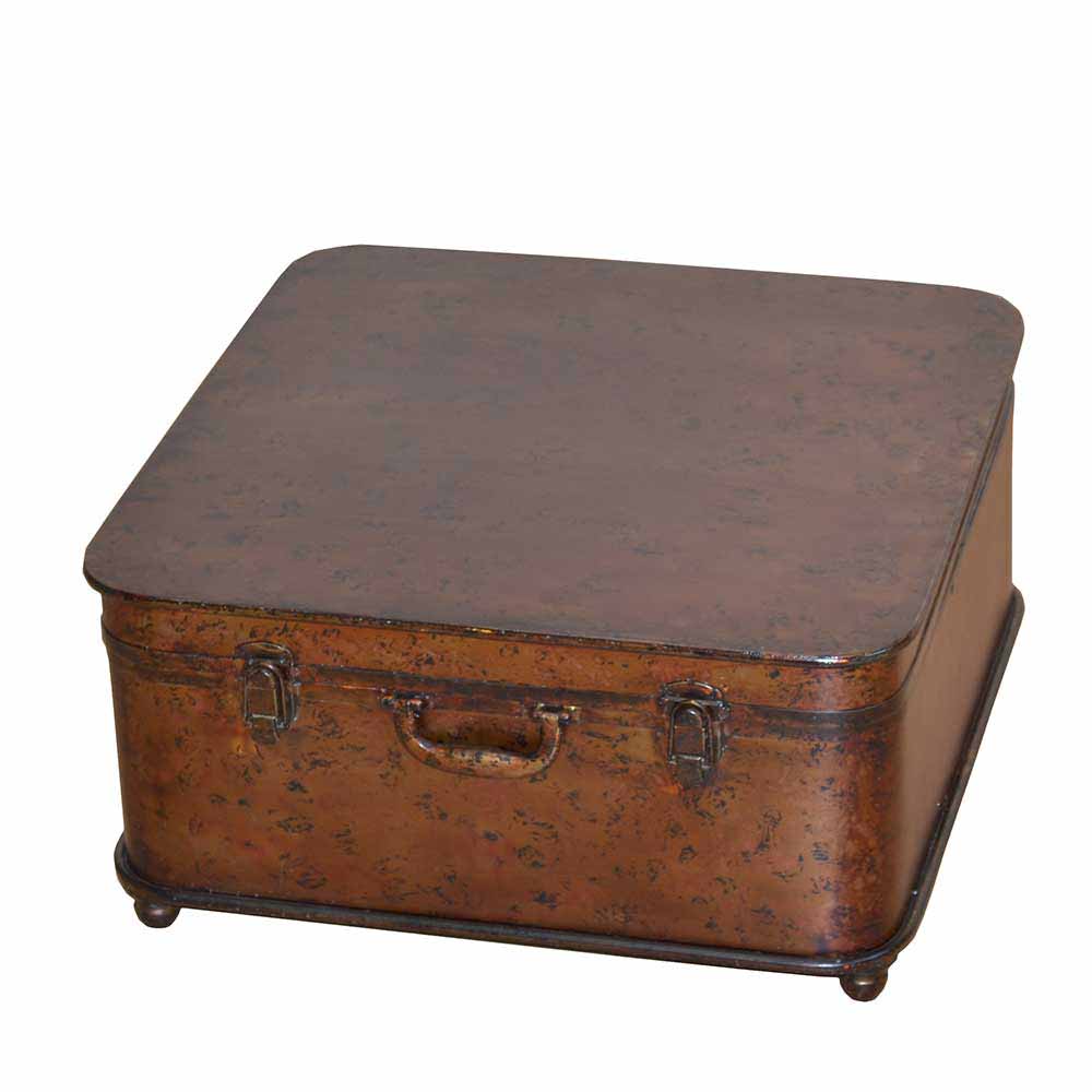 Metall Couchtisch im Koffer Design mit Stauraum Entrava in Antik Braun