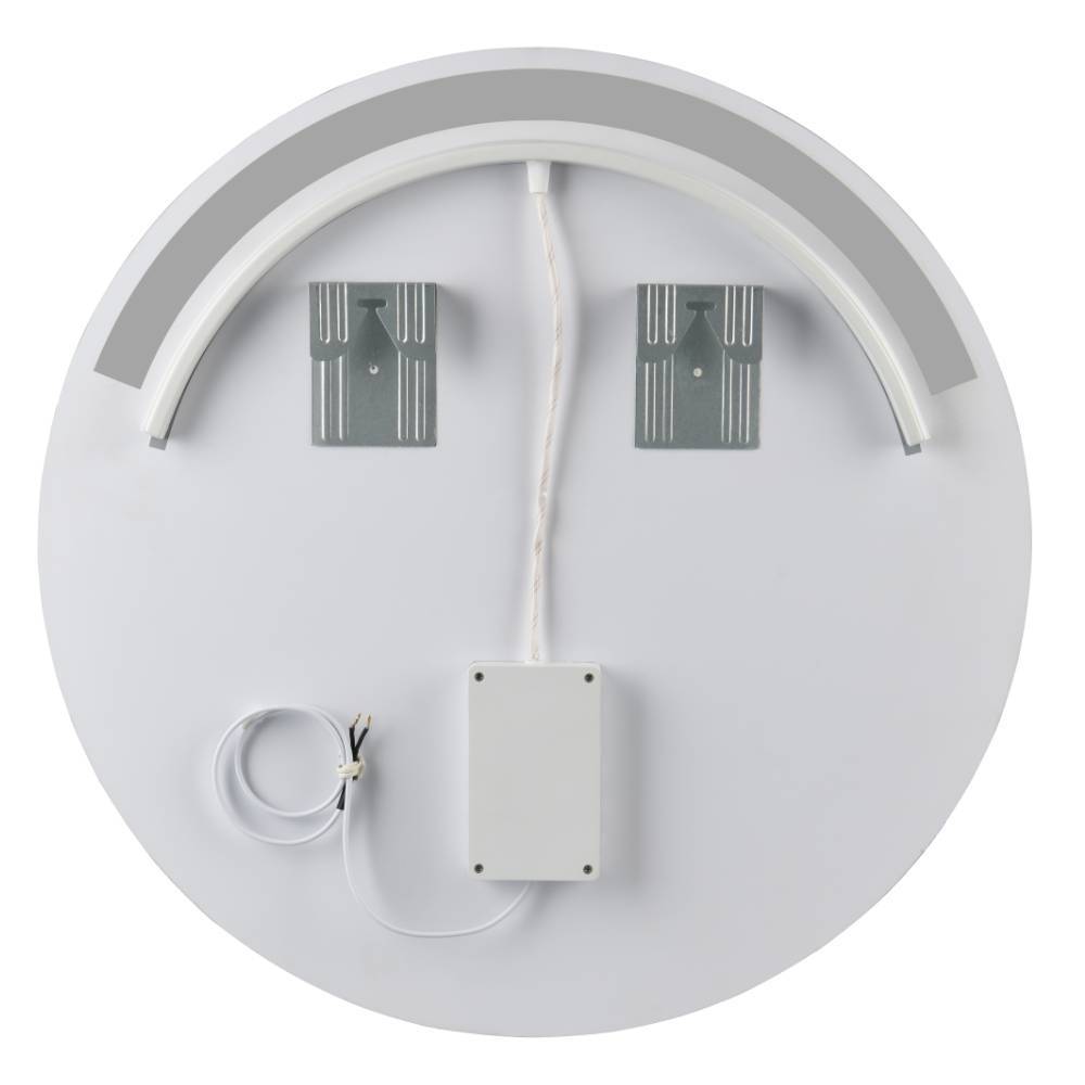 Rückseite des runden LED-Spiegels mit Wandhalterungen und elektrischer Verkabelung – Cocondar