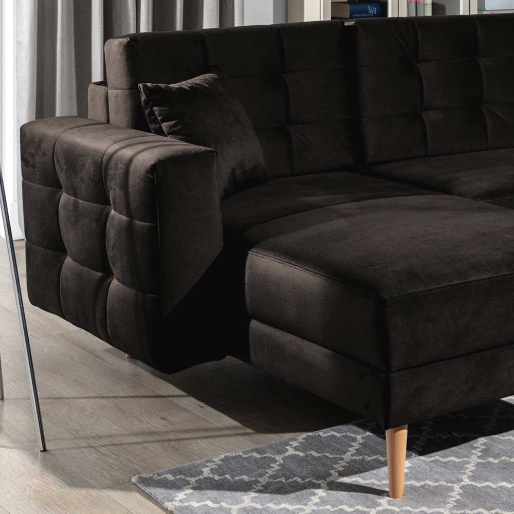 Viersitzer U-Sofa in Dunkelbraun Samt - Smento