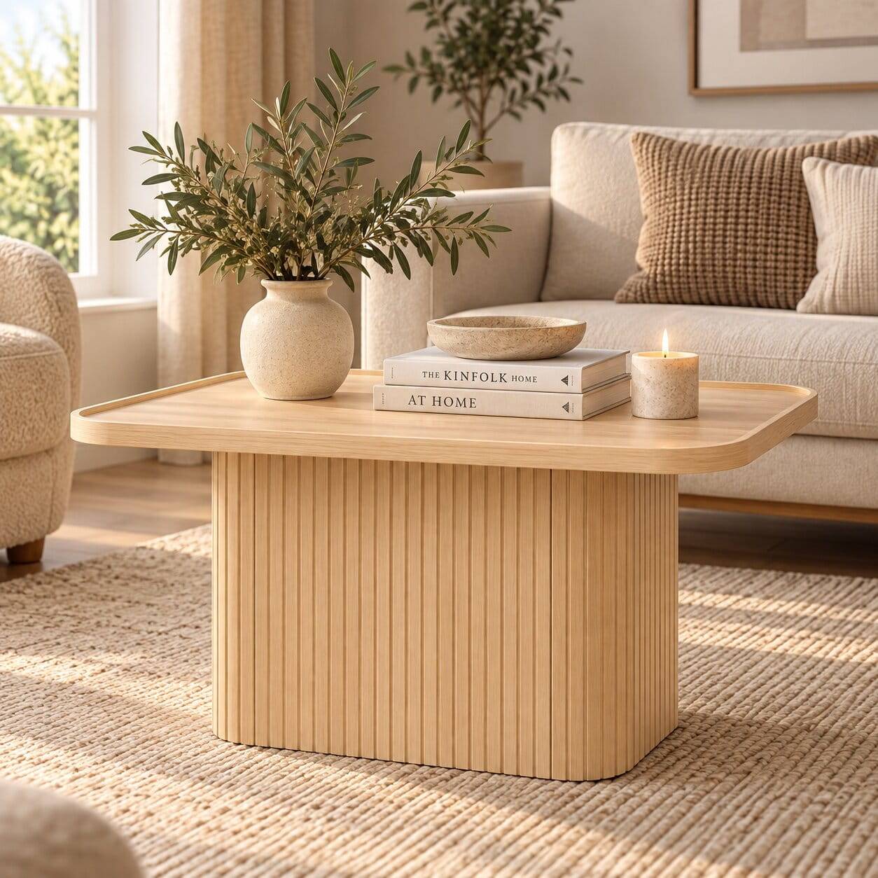 Retro Sofatisch in Eiche White Wash aus MDF mit Furnier