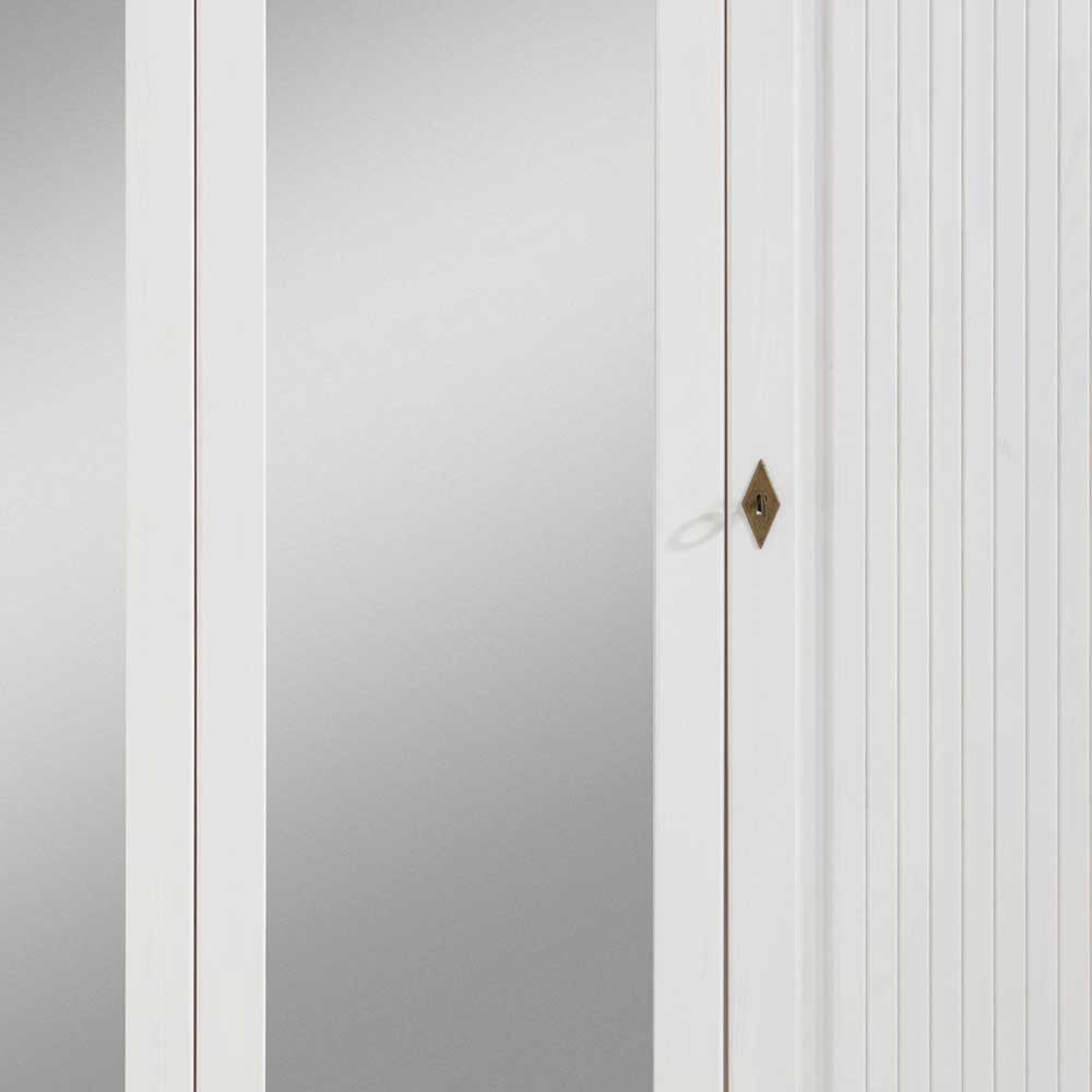 Landhaus Kleiderschrank in Weiß Kiefer Laburita 5-türig mit Spiegeln