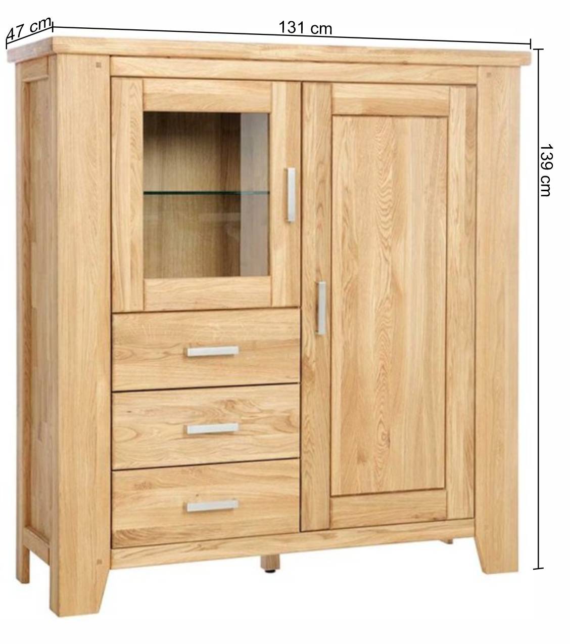 Highboard mit Glastür & Tür & drei Schubladen - Miarizia