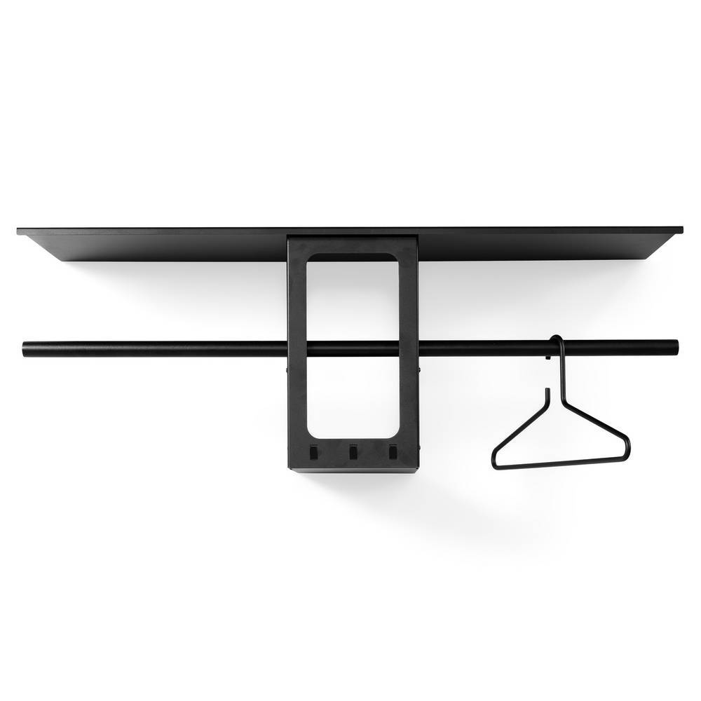 Schwarze Wandgarderobe mit Ablage, Kleiderstange und Haken für den Flur – Emly
