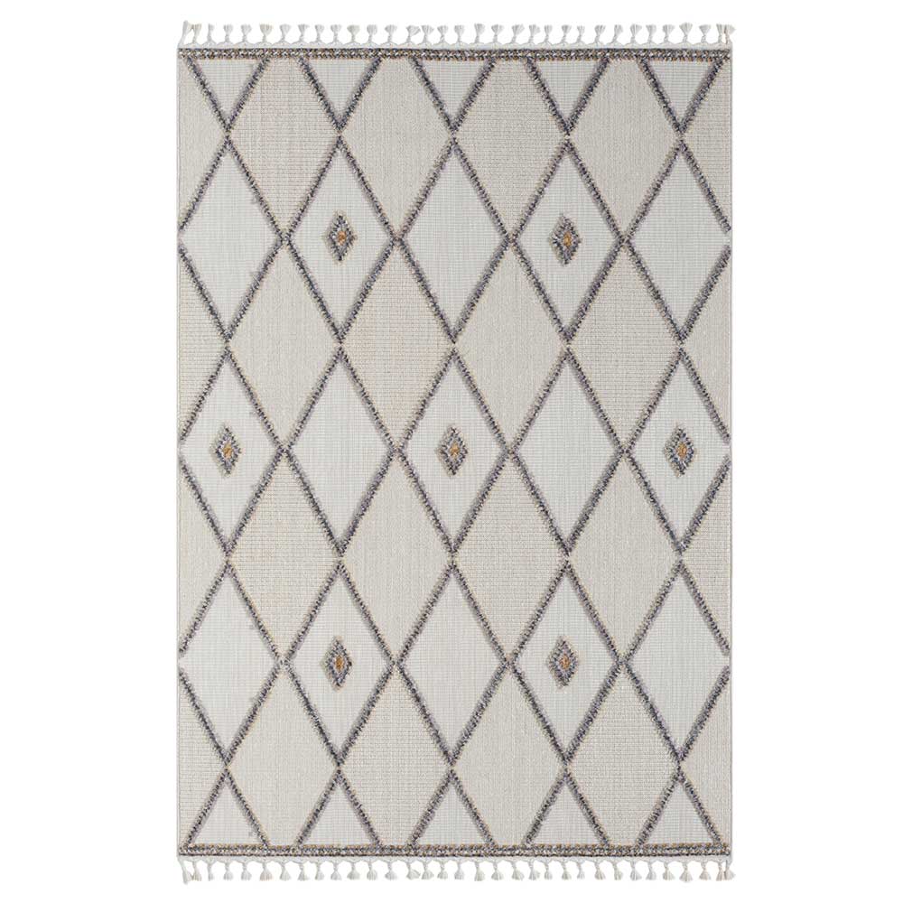 Teppich mit Rauten Muster in Beige und Weiß - Nikolan