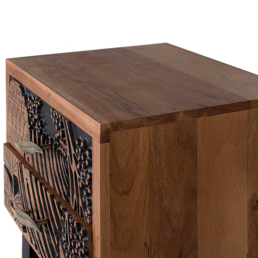 Design Holz Nachtkommode mit Schnitzerei und Lack - Marcel