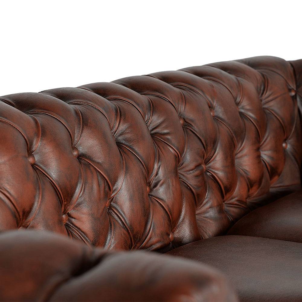 Chesterfieldsofa mit Lederbezug in Kastanienbraun - Pavias