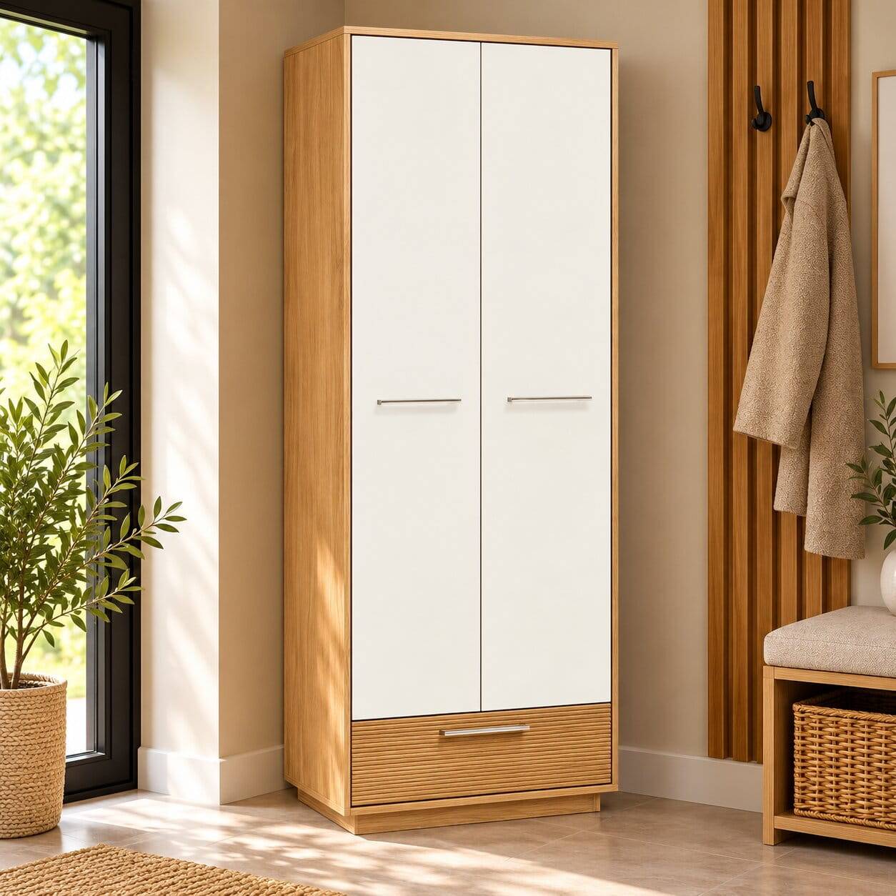 Flurschrank in Weiß und Eiche Bianco - Didesco