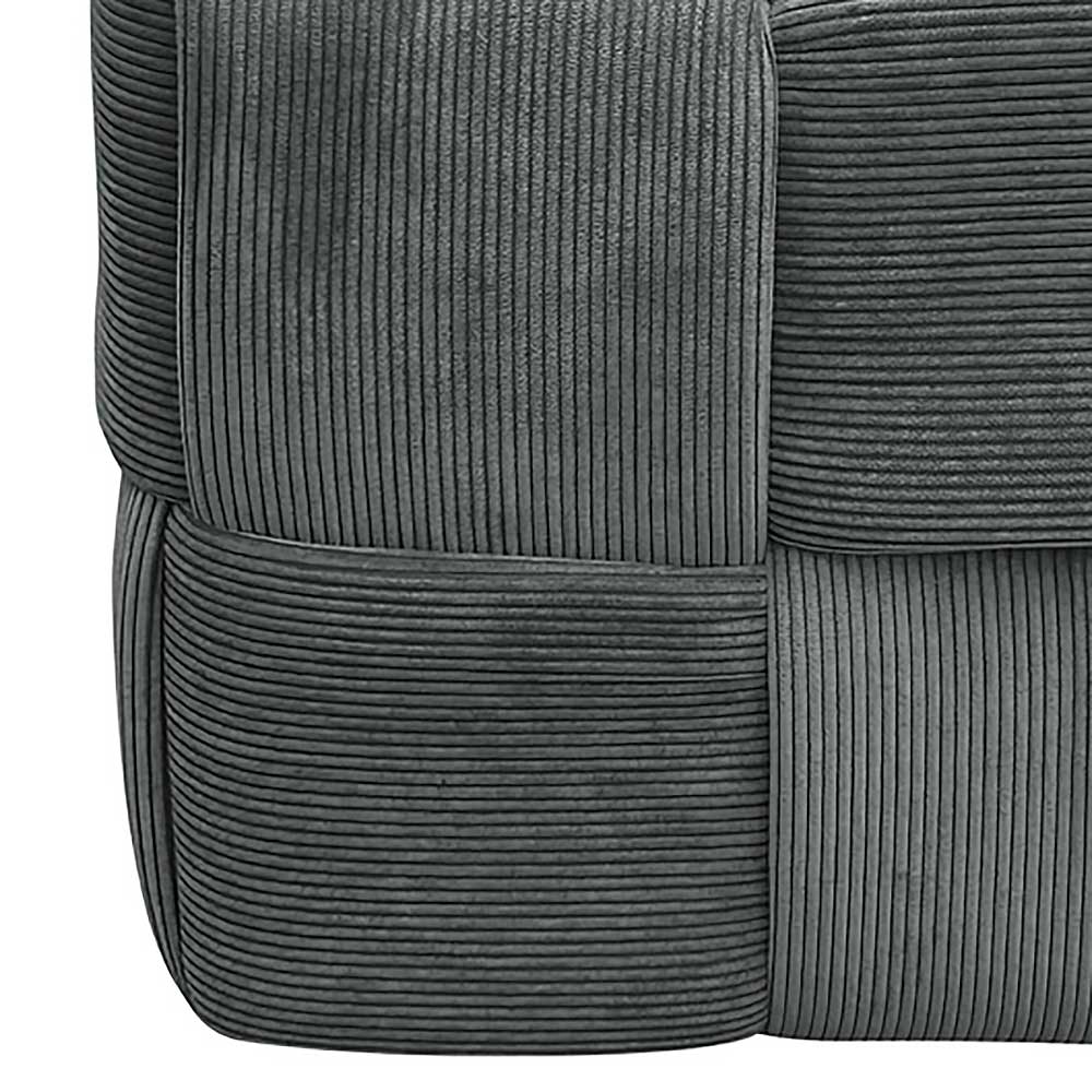 Nahaufnahme des grauen Cord Hockers, Seitenansicht mit Flechtmuster – Picana