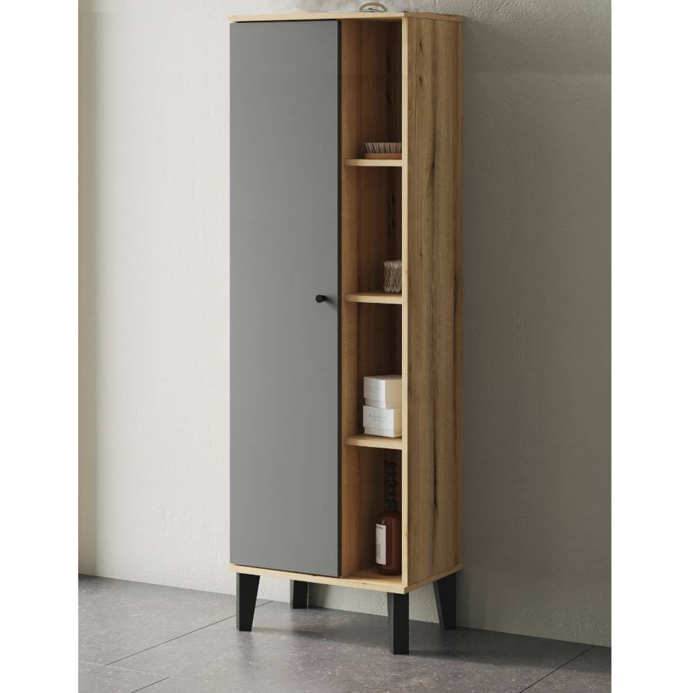 Breiter Bad-Hochschrank in Grau - Niniana