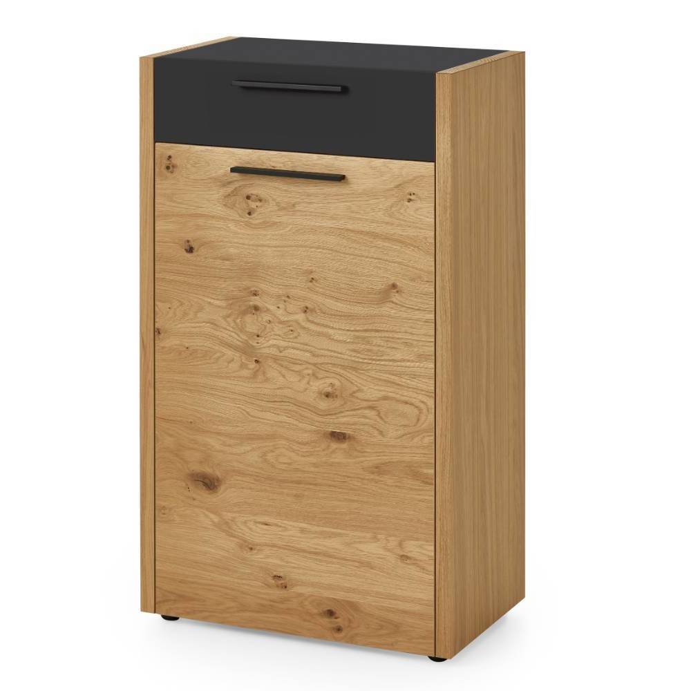 Hohe Kommode mit einer schwarzen Schublade und einer holzfarbenen Tür für Wohnzimmer – Lavenci