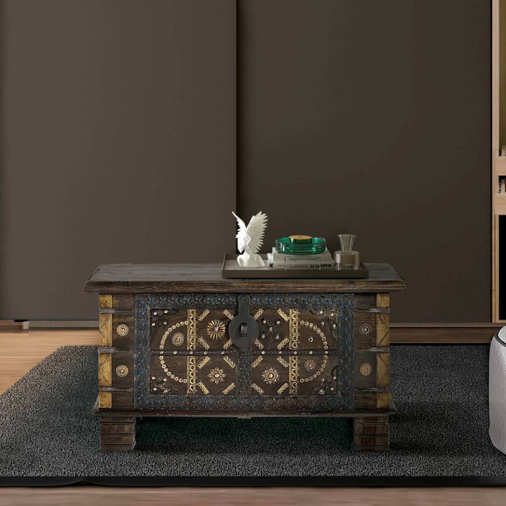 Design Truhe in Dunkelbraun und Gold - Xaidon