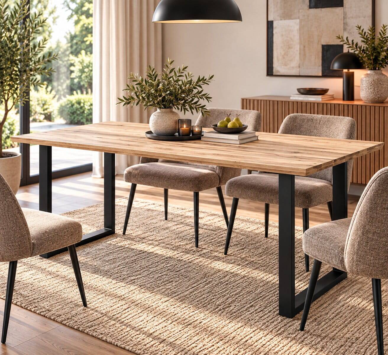 Tisch mit U-Gestell und Zerreiche Platte - Laviette