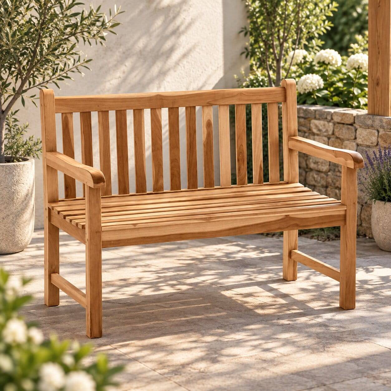 Klassische Holz Gartenbank mit Lehnen - Klahuma