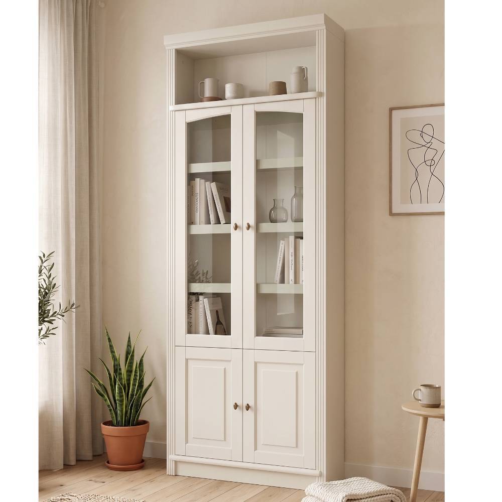 Bücherschrank-Vitrine in Cremeweiß - Timos