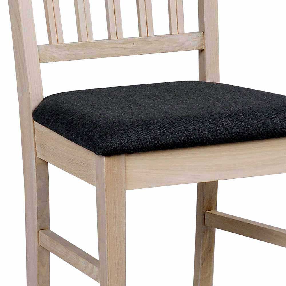 Ovaler Esstisch Eiche White Wash & 4 Stühle Pessoa mit Webstoff Grau (fünfteilig)