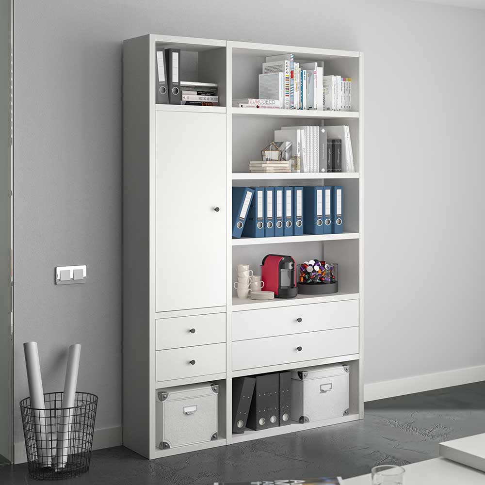 Weißes Office-Regal mit vier Schubladen & Tür - Sparcle