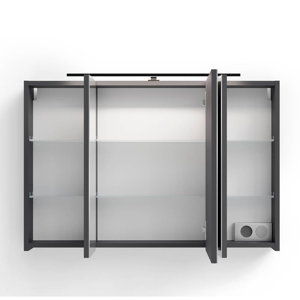 Offener Badezimmer Spiegelschrank mit Glasablagen und Steckdose in Anthrazit – Asta