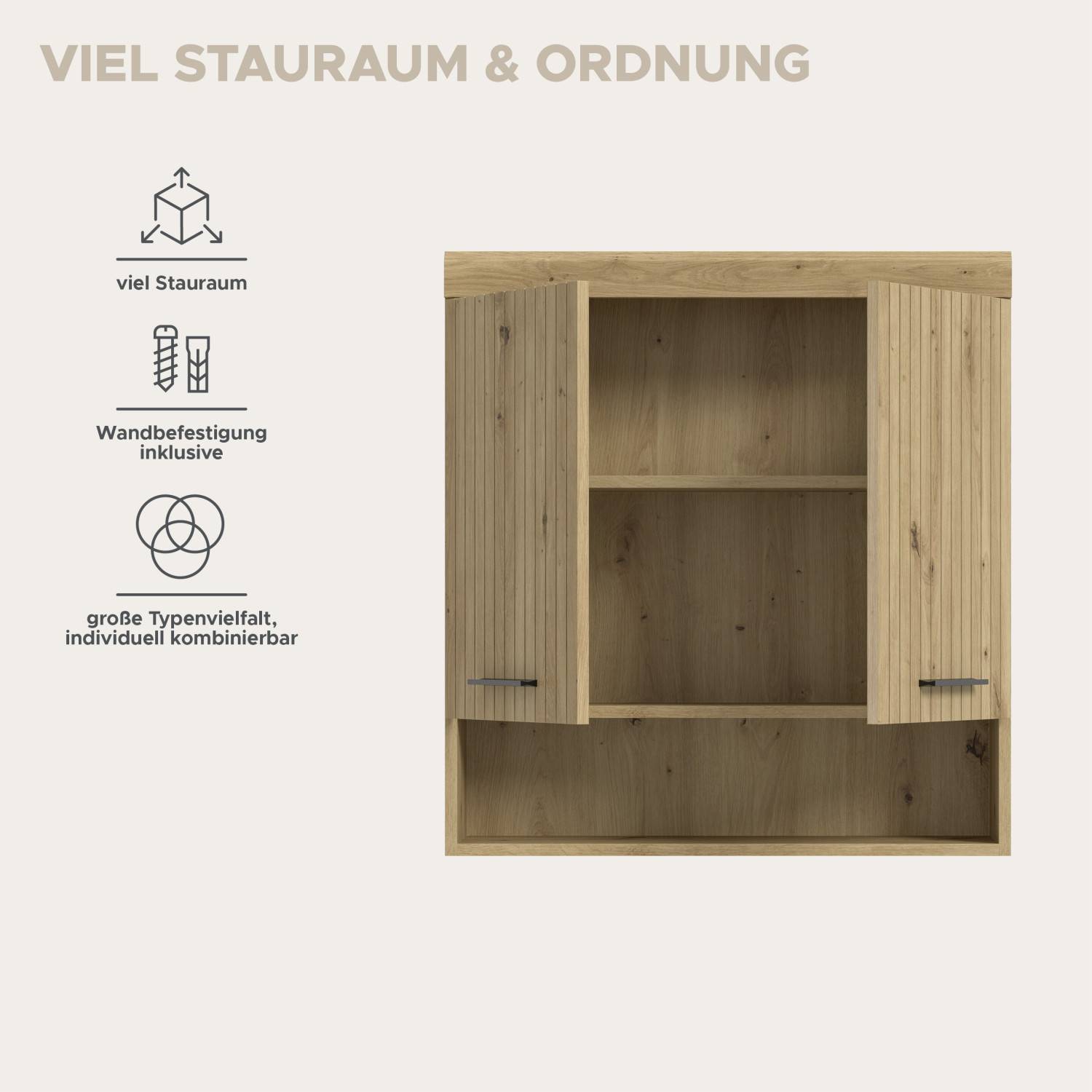 Wandschrank mit viel Stauraum, inklusive Wandbefestigung und modular kombinierbar – Lasewood