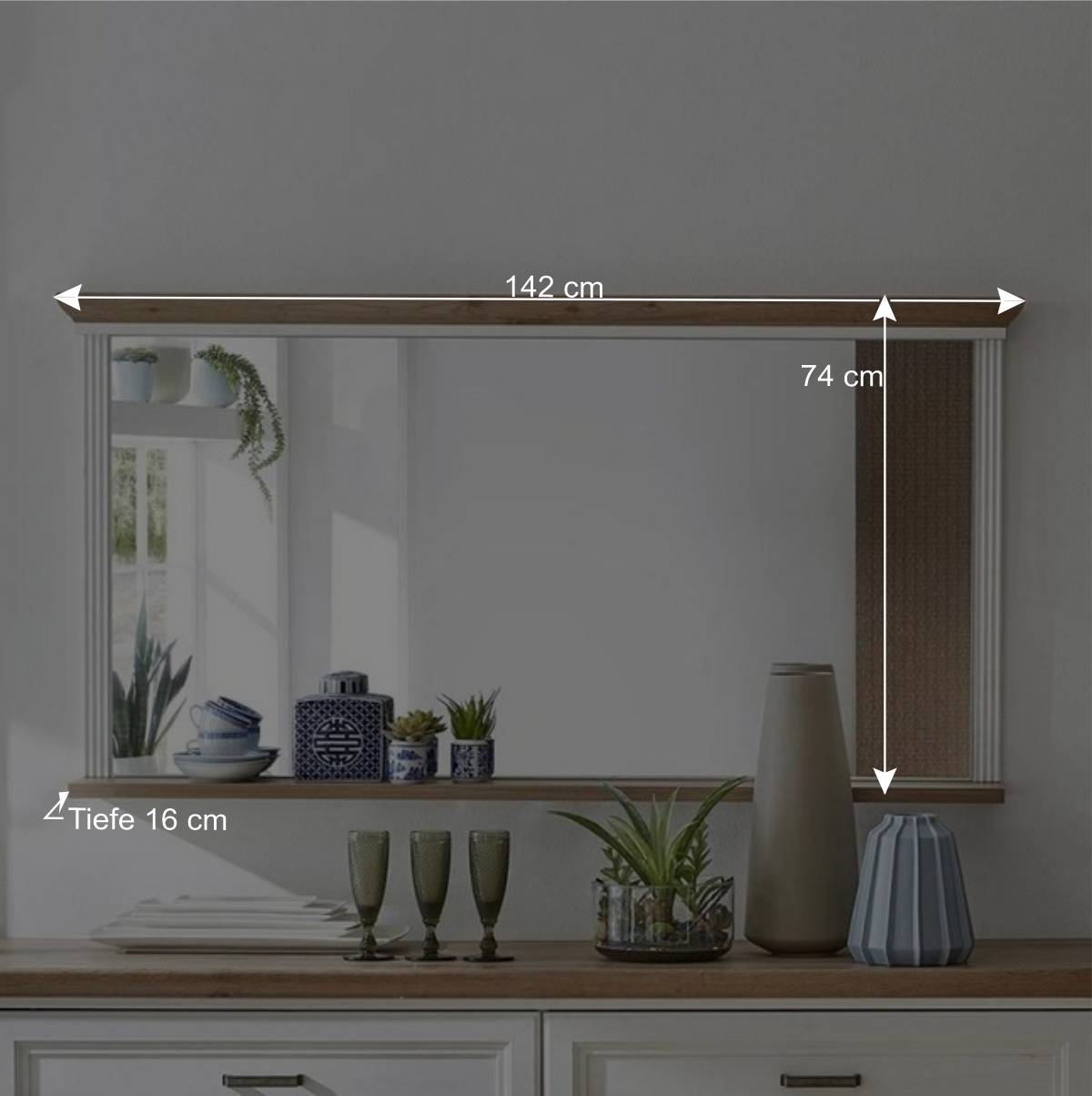 142x74x16 Wandspiegel mit Landhaus Design - Sinolita