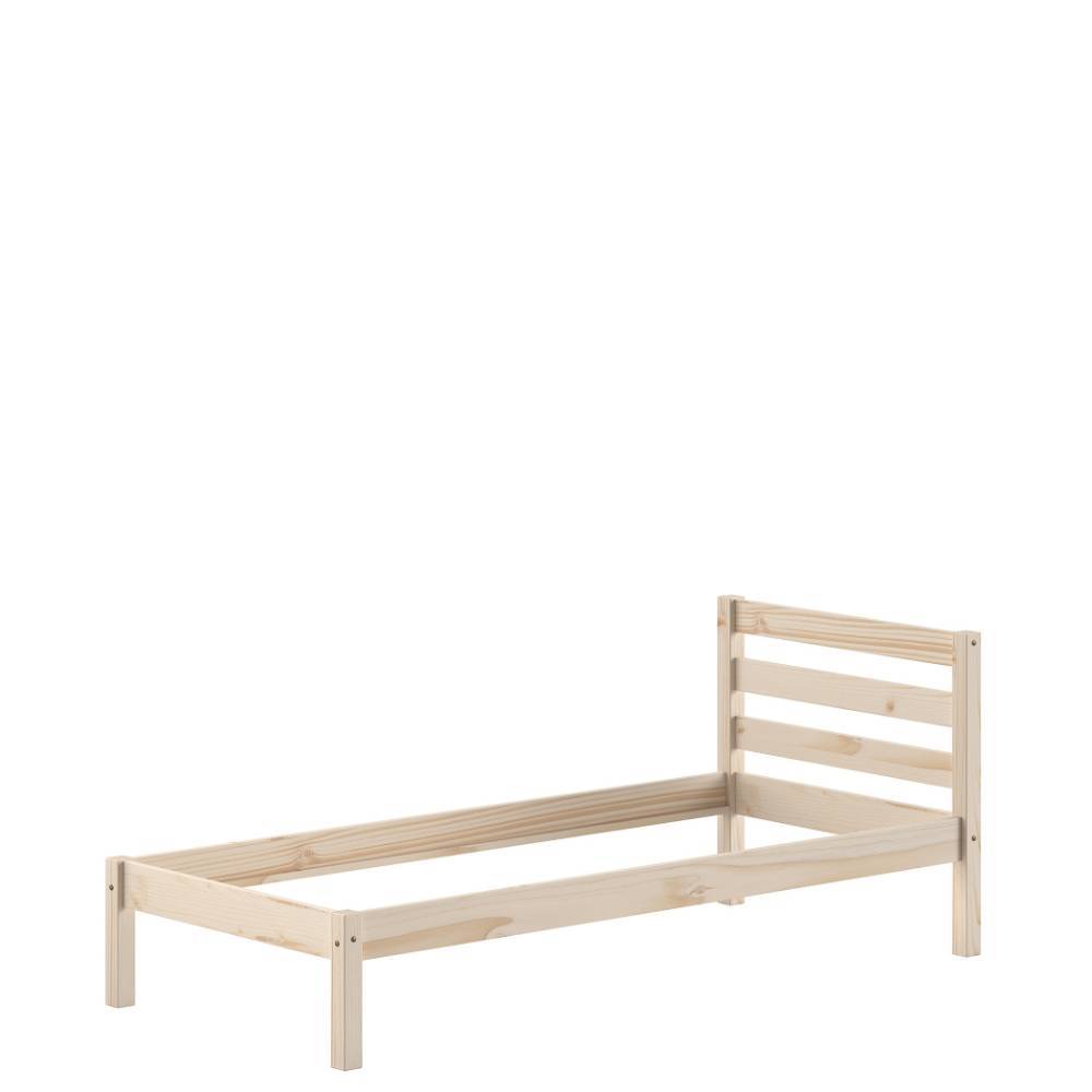 Kiefernbett 90x200cm mit schlichtem Holzrahmen und Latten-Kopfteil für das Jugendzimmer – Jilina