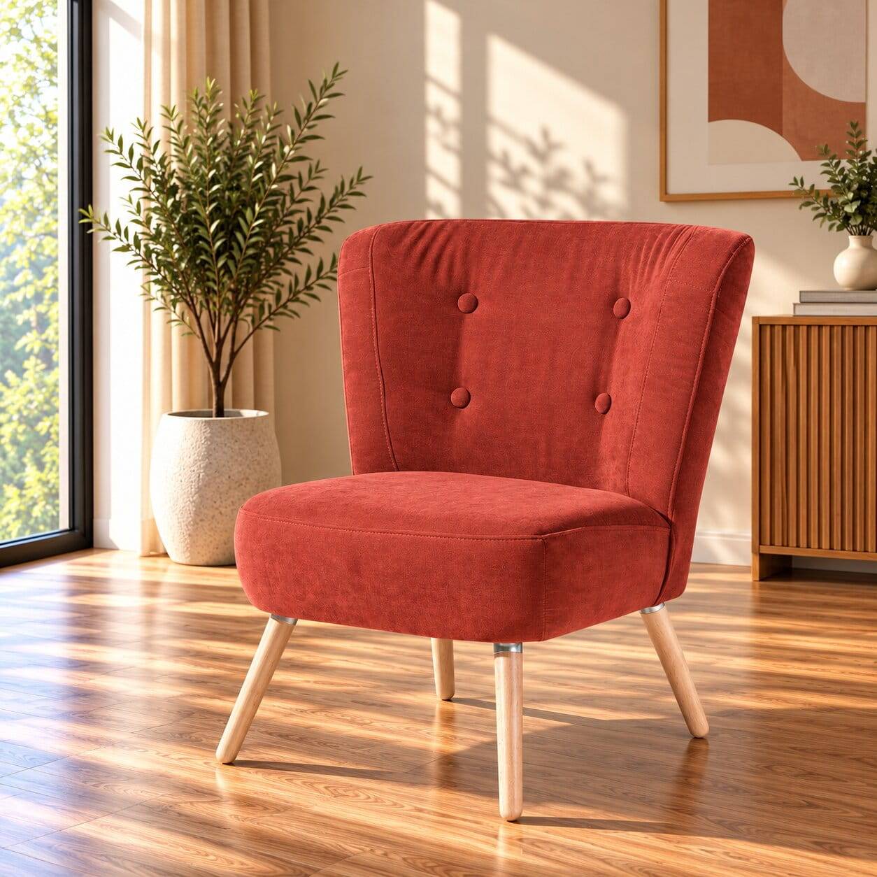 Roter Loungesessel aus Velours - Porecca