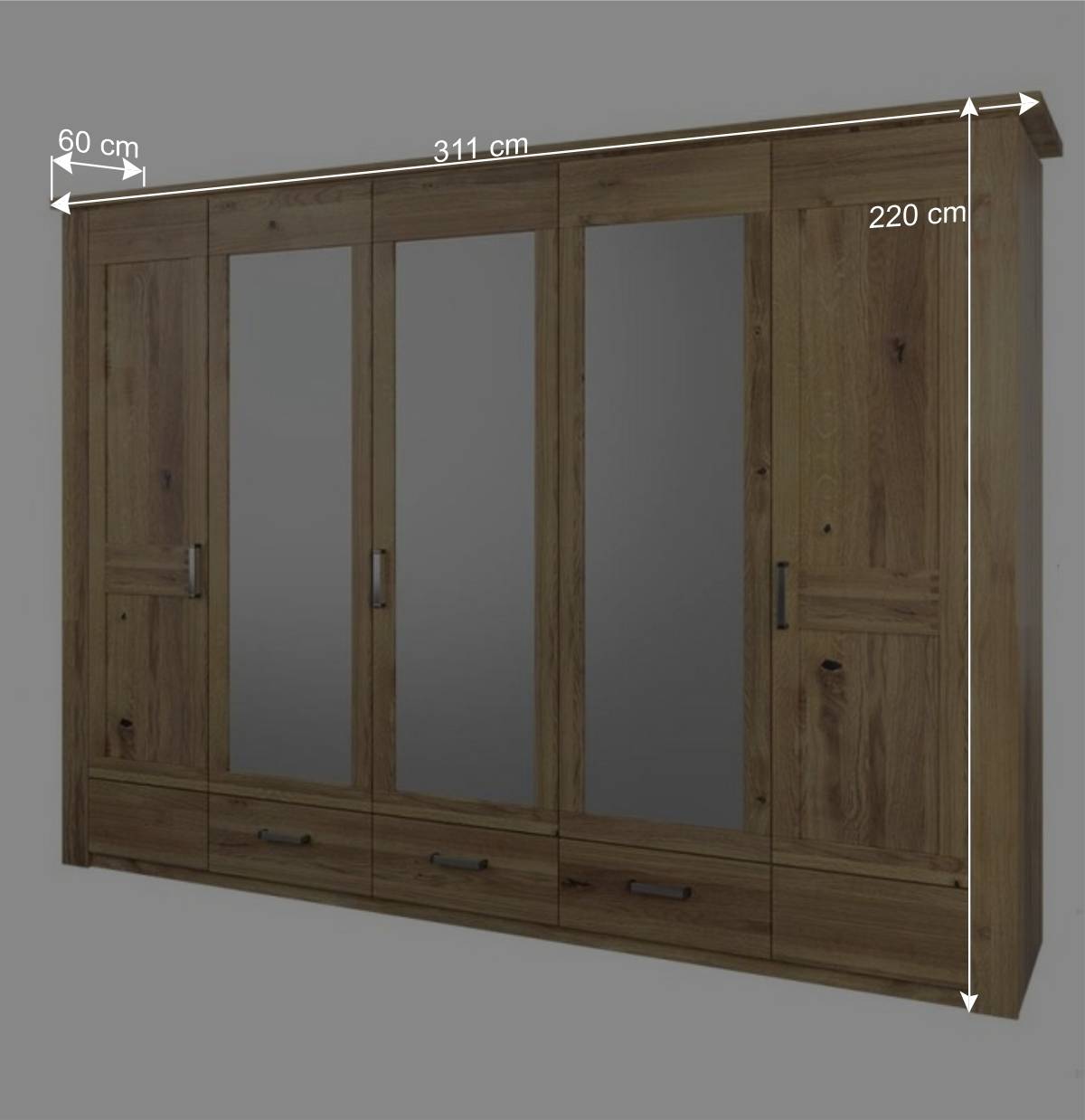 Kombi-Kleiderschrank aus Asteiche teilmassiv - Riostar