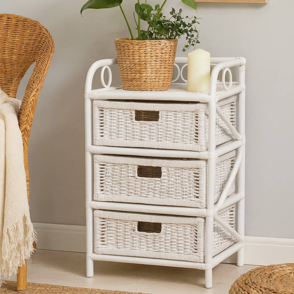 Rattan-Badezimmer-Kommode in Weiß lackiert - Ashron
