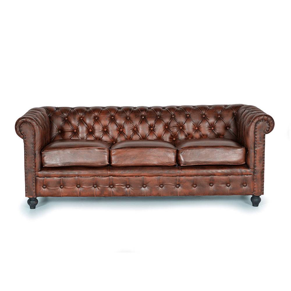Chesterfieldsofa mit Lederbezug in Kastanienbraun - Pavias