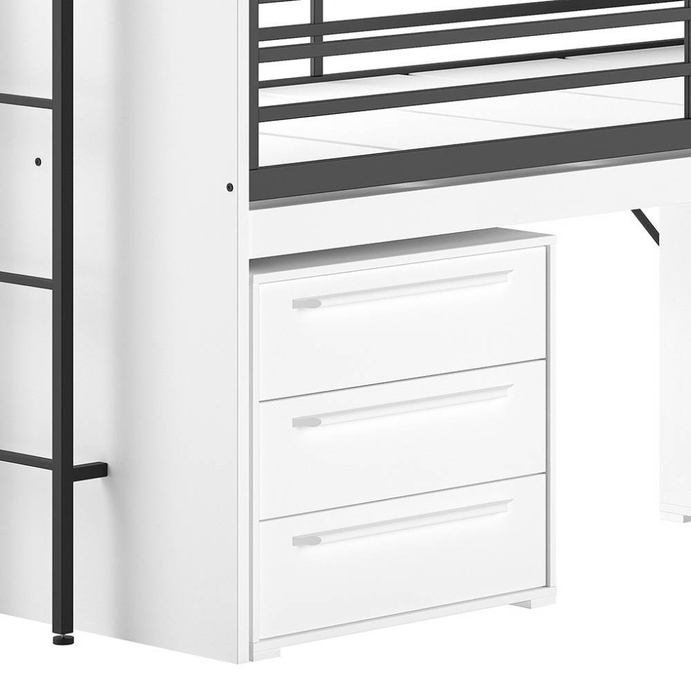 Weiße Kommode mit drei geräumigen Schubladen als Stauraum unter dem Hochbett – Brasovia