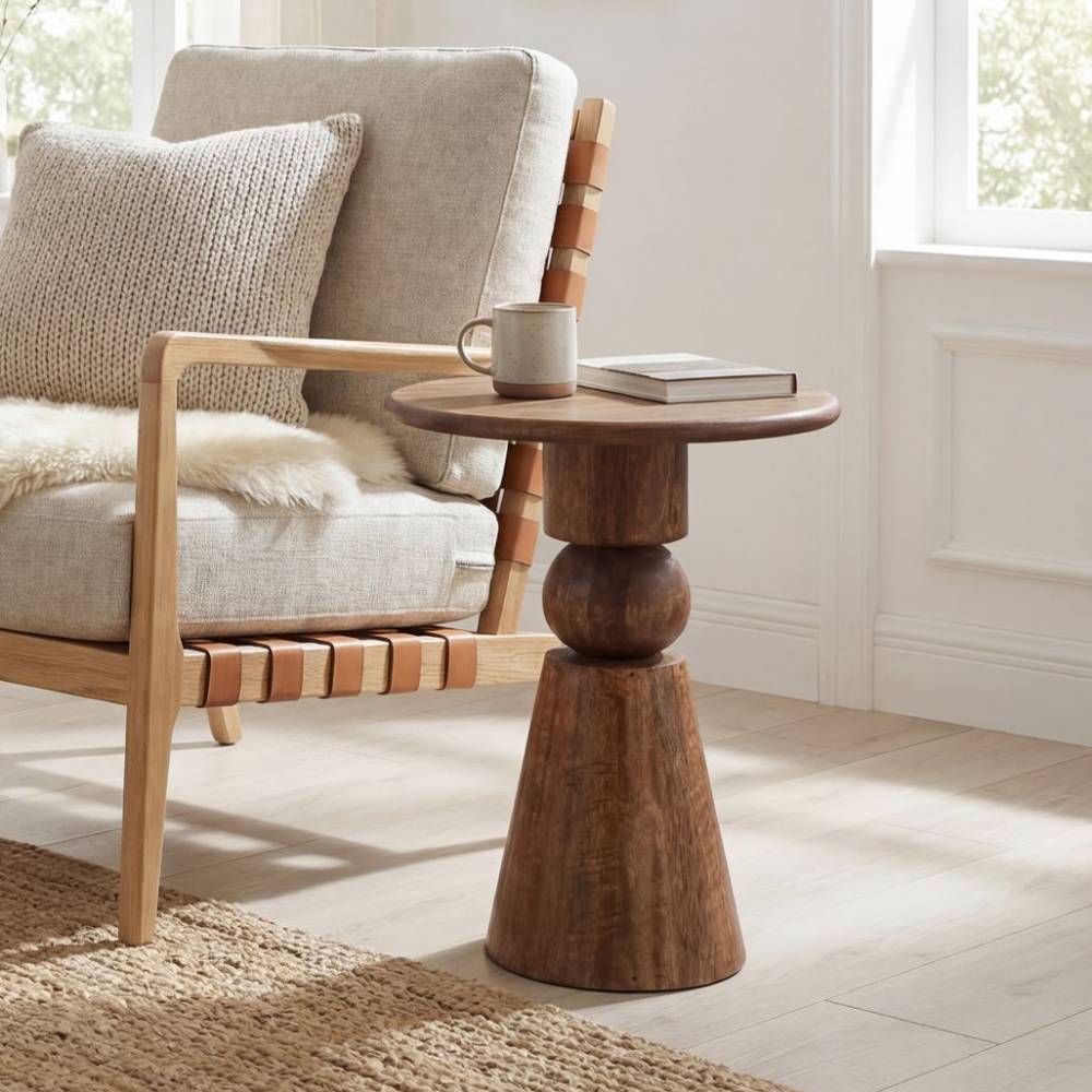 Brauner Design-Beistelltisch aus Mangobaum Massivholz - Kolage