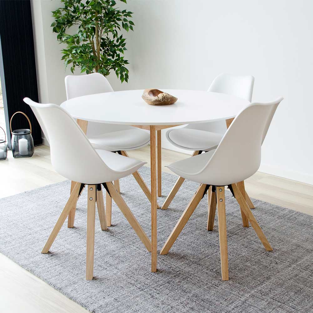 105cm runder Skandi Tisch in Weiß & Natur aus MDF & Massivholz - Noosa