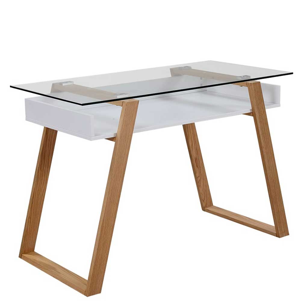 110x55 Glas Schreibtisch im Scandi Design mit MDF Weiß ...