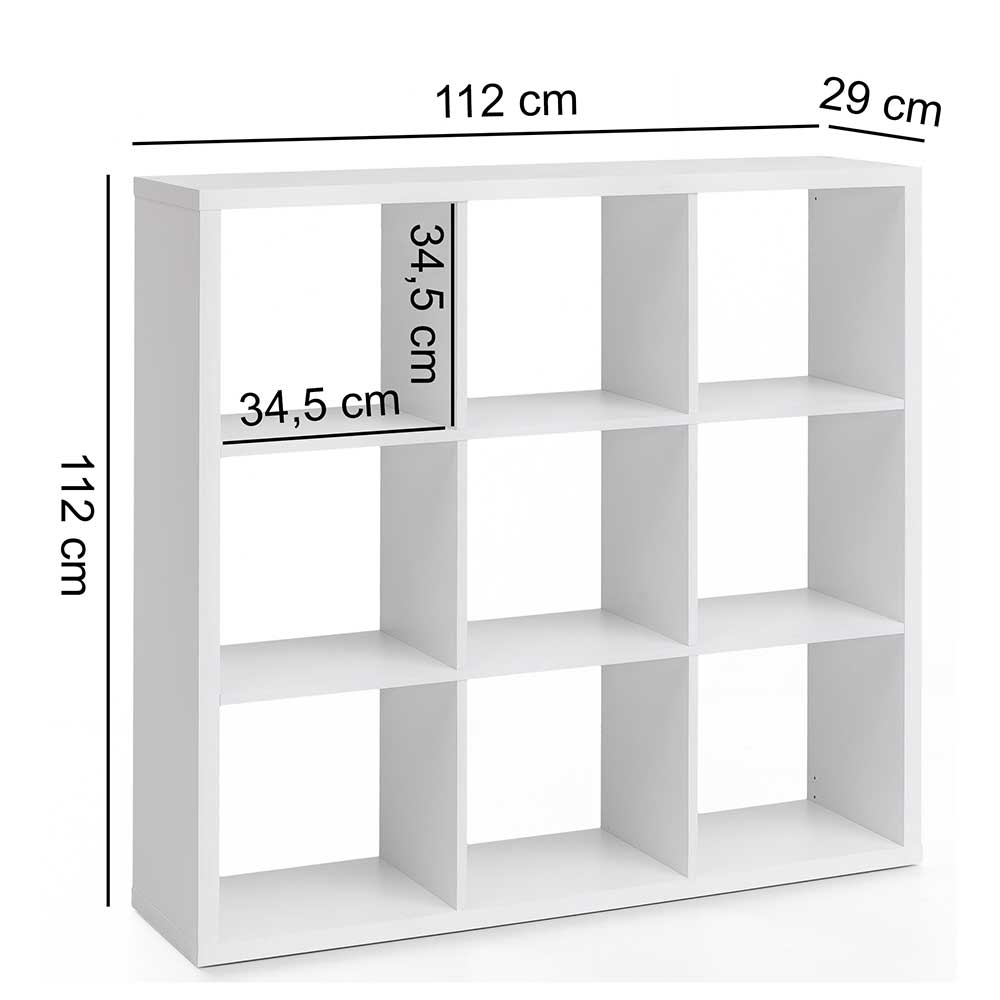 112x112 Bücher Regal mit 9 Fächern in Weiß günstig kaufen - Fenya