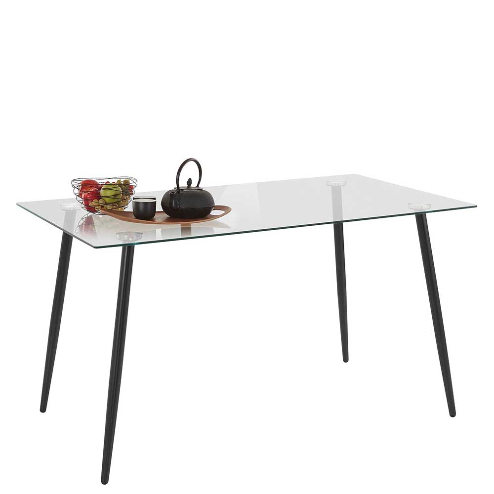 140x80 Cm Esszimmer Glastisch Gunstig Mit Metallgestell Schwarz Conpact 